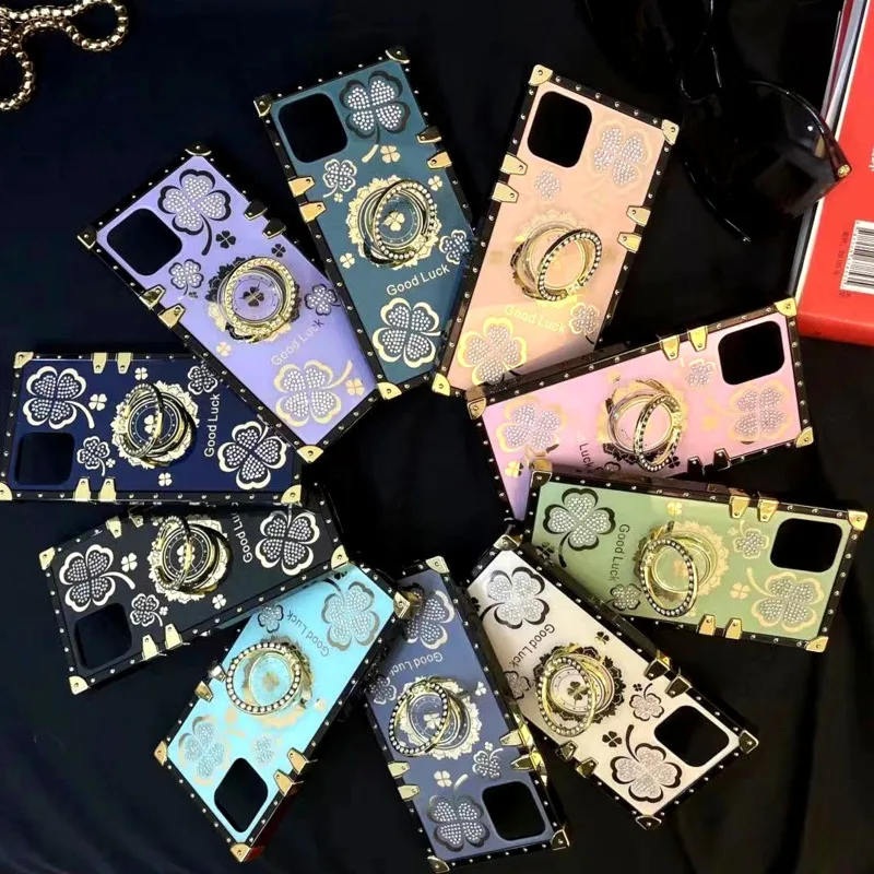 

Luxury Individuality Creativity Diamond Clover Square Silicone For Samsung Galaxy S 9 10 Plus Note 8 20 Ultra A 71 Lanyard Cover