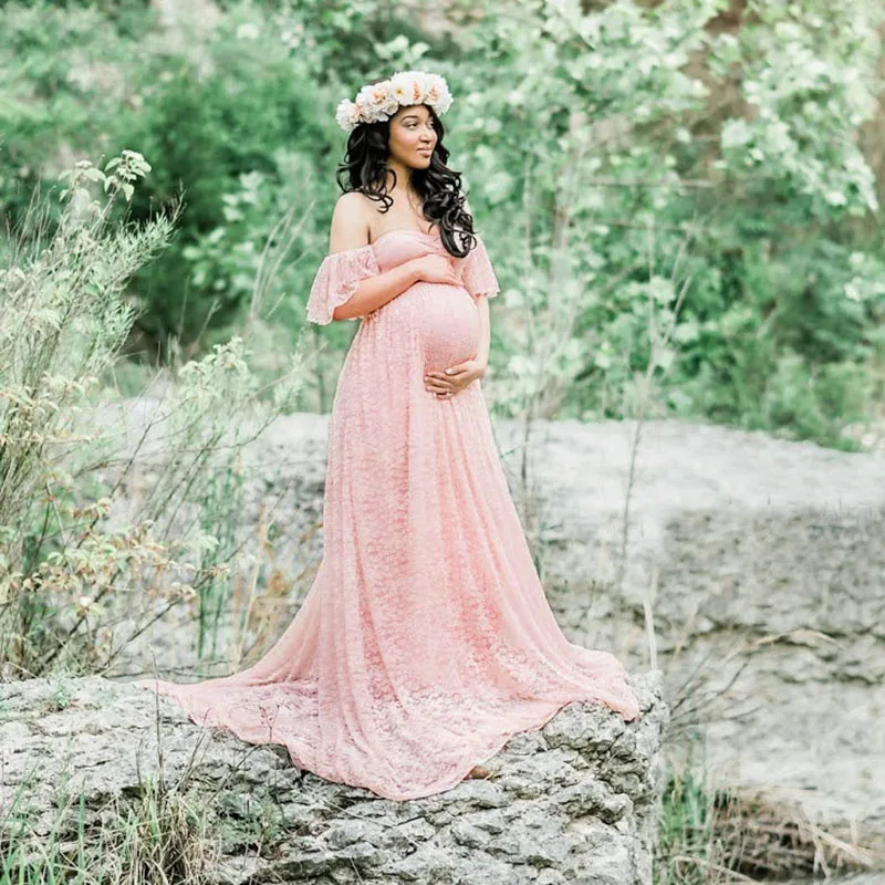 

Lace Maternity Dresses For Photo Shoot Long Maxi Gown Evening Pregnancy Dress Photography Props Pregnant Women Baby Shower Dress