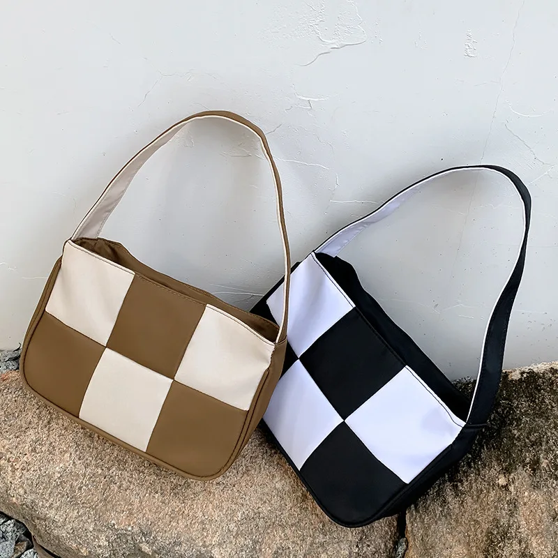 

Elegant Women's Square Shoulder Bags Stitching Colors Ladies Purse Handbags Checkerboard Checker Pattern Female Small Square Bag