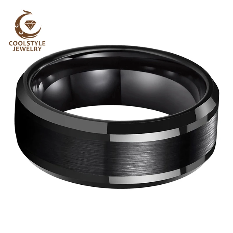 Классическое вольфрамовое кольцо 6 мм 8 обручальное черного цвета для мужчин и