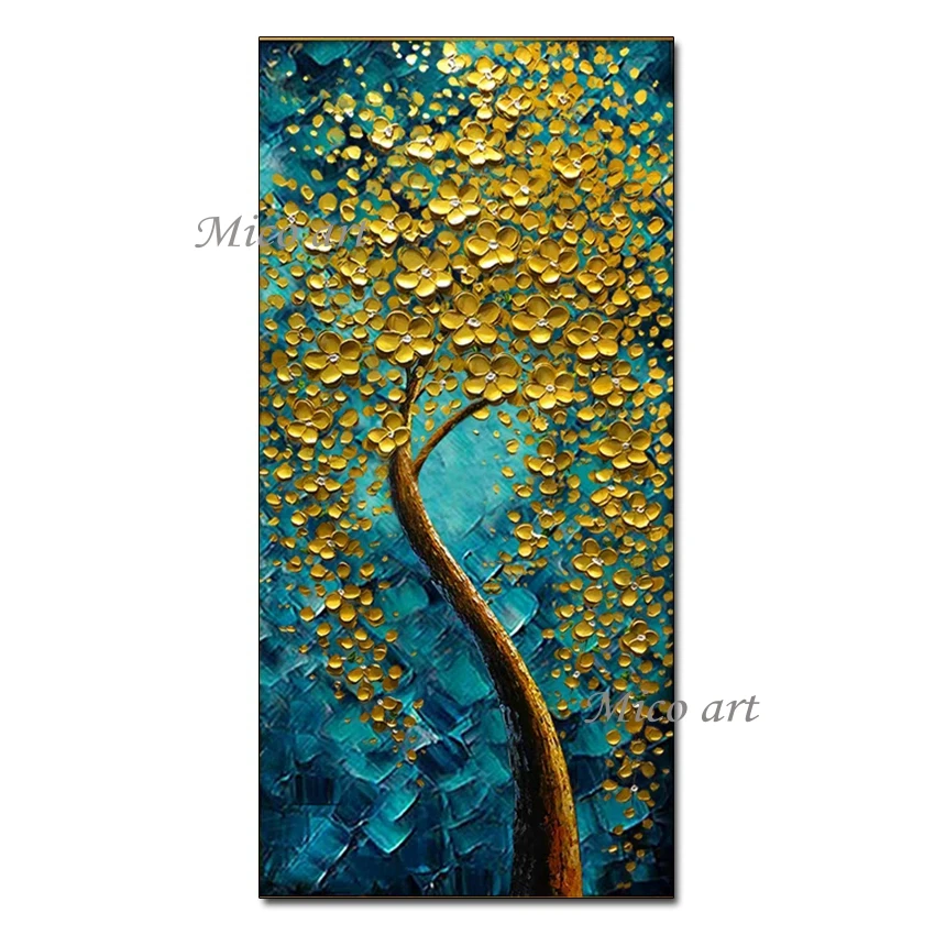 

No Framed Hand Painted Abstract Gold Textured Tree Wall Picture Art 100% Oil Painting On Canvas Wall Decorative Items Artwork F