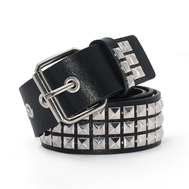 

2021 New Luxury Square Bead Rivet Belt Metal Pyramid Straps Men And Women Punk Rock Hardware Jeans Designer Female Waist Belts