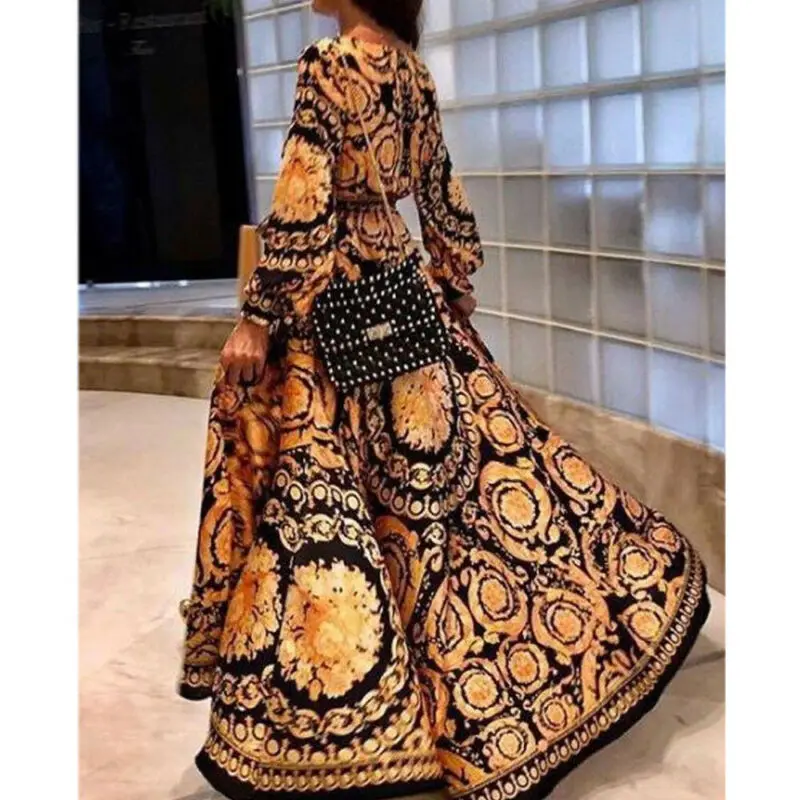 Женское весеннее платье в стиле бохо с цветочным принтом новинка 2019 длинный