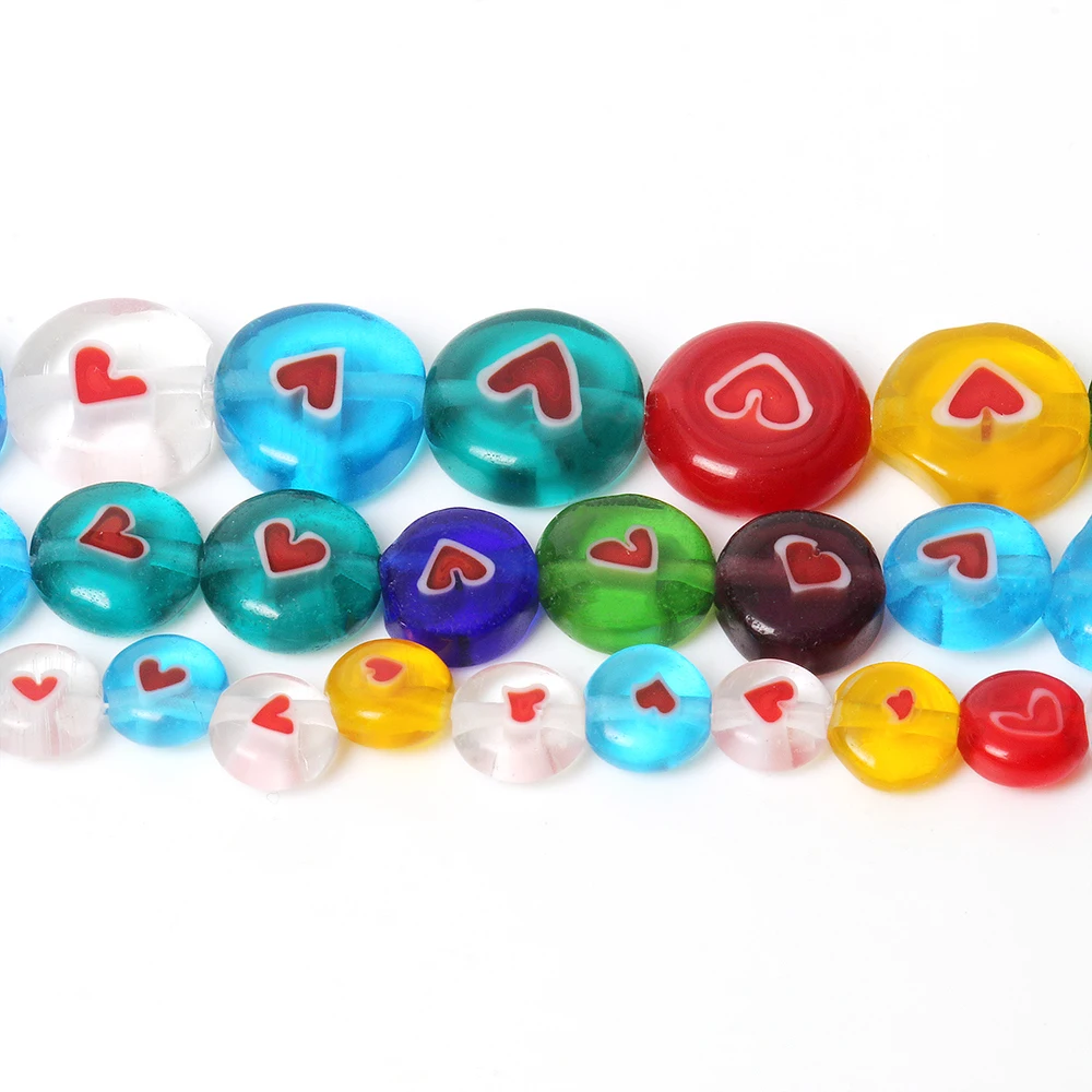 

Mixed Color Flat Round Heart Patterns Lampwork Glass Beads Loose Spacer Beads For Jewelry Making DIY Necklace Bracelet 6/8/10mm