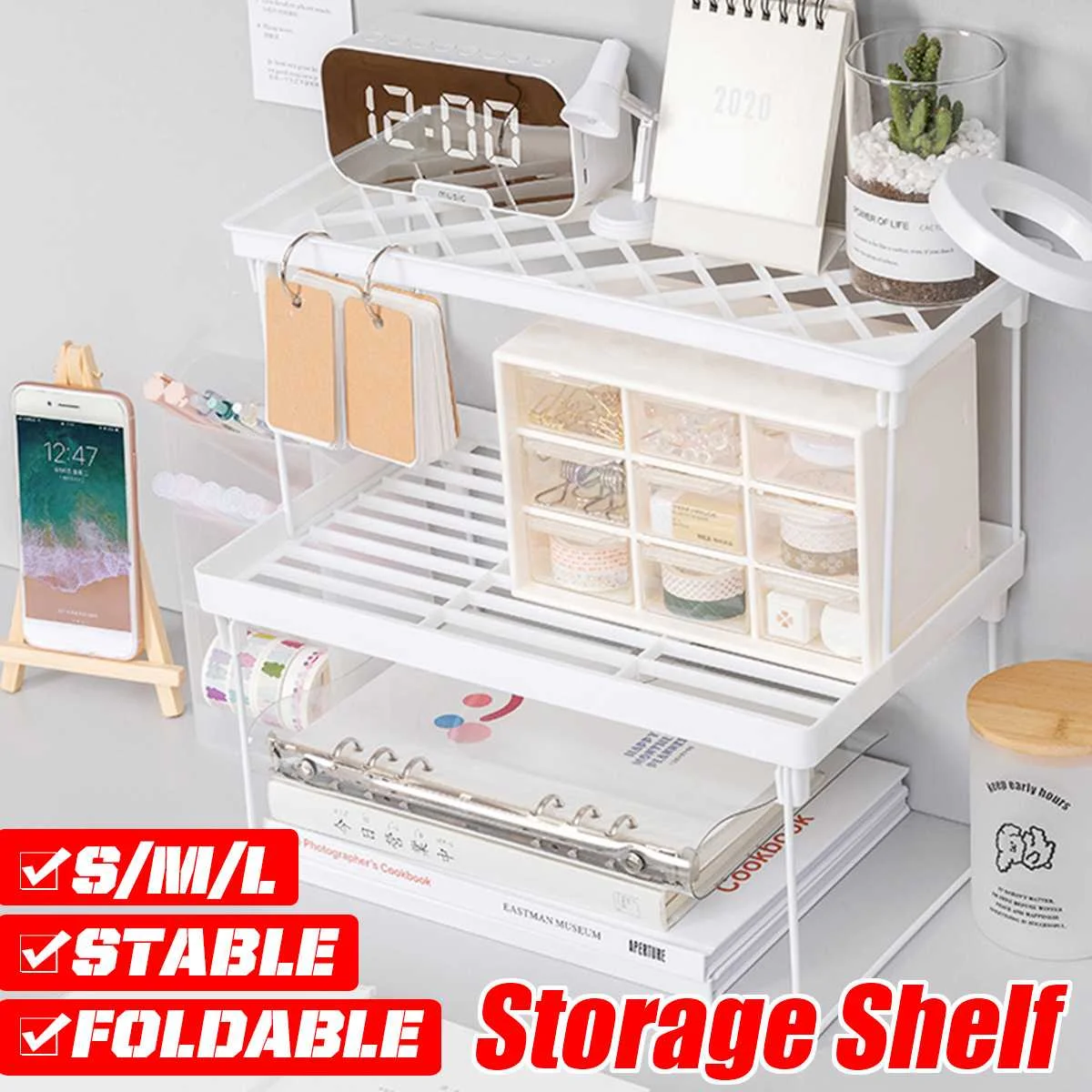 

Desk Organizer Shelf Foldable Closet Organizer Storage Shelf Makeup Rack Space Saving For Kitchen Wardrobe Decor Cabinet Holders