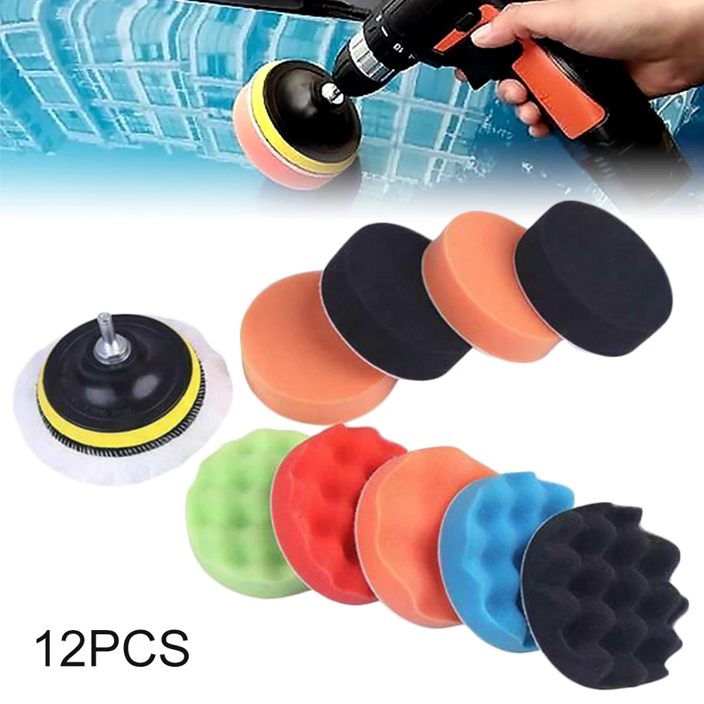 

12pcs Set Car 3in Polisher Waxing Pads Buffing Waxing Sponge Boat Car Buffer Wool Wheel Polishing Pad Removes Scratches Polish