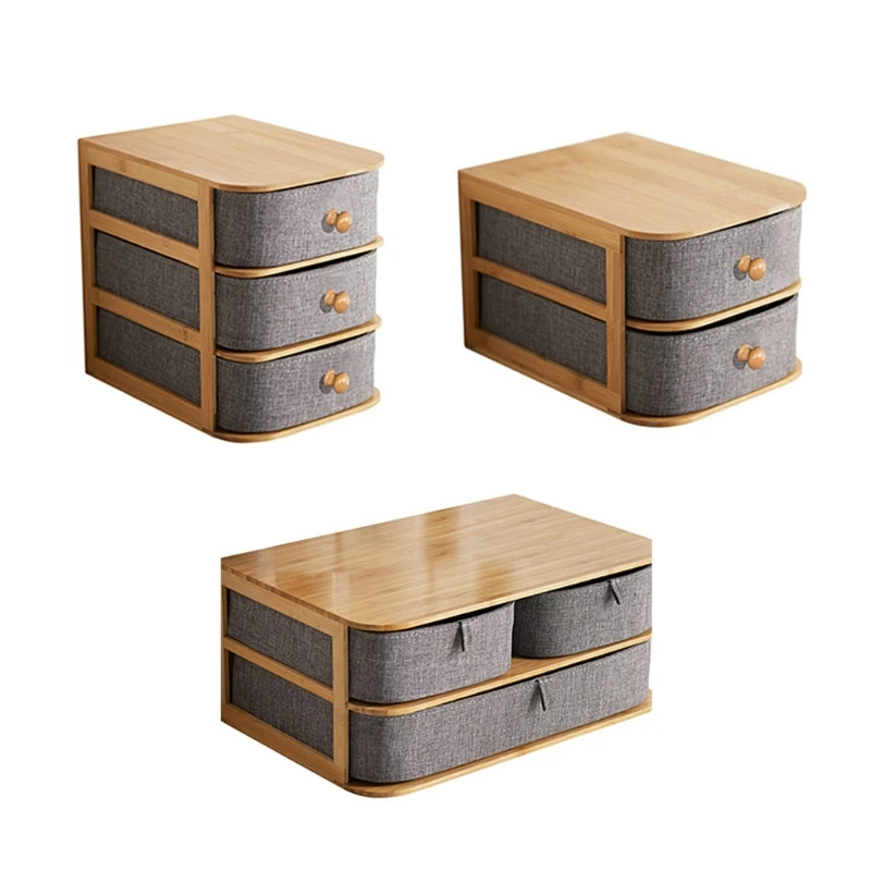 

2/3 Layers Bamboo Wood Oxford Cloth Drawer Storage Box Jewelry Cosmetic Rack Organizer Cabinet Basket Case