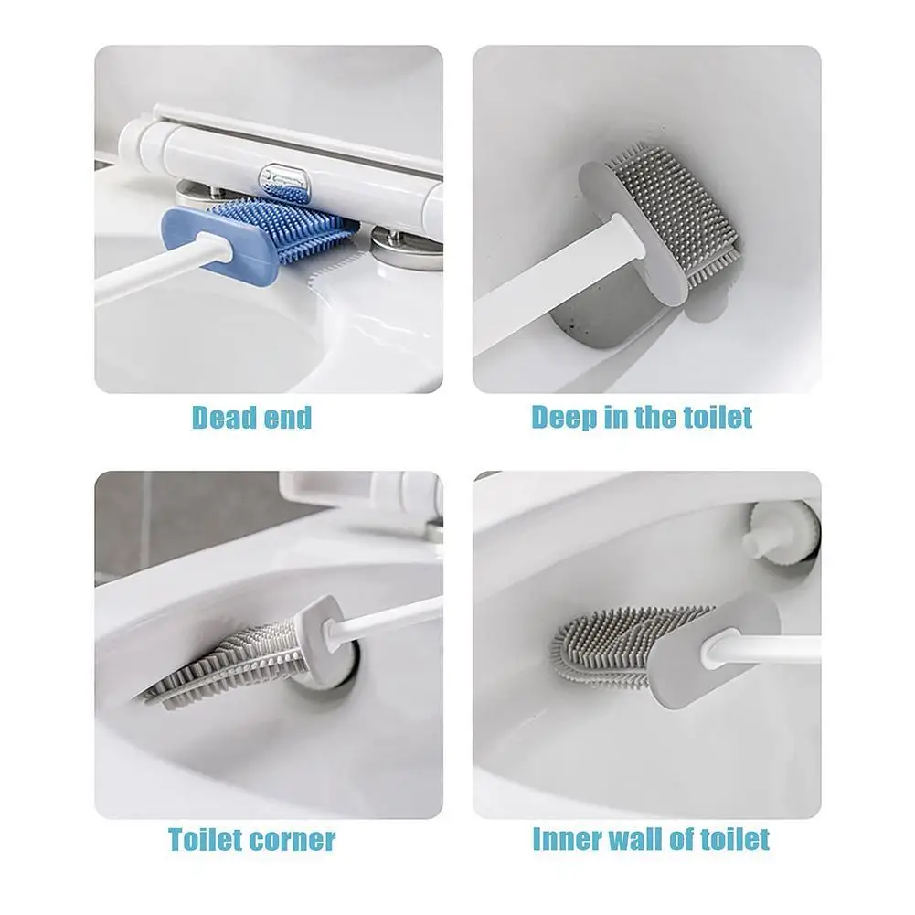 

Toilet Brush Water Leak Proof With base Silicone Wc Bathroom Head Flexible Toilet Flat Soft Brush Brush Wall-Mounted Silico B7S3