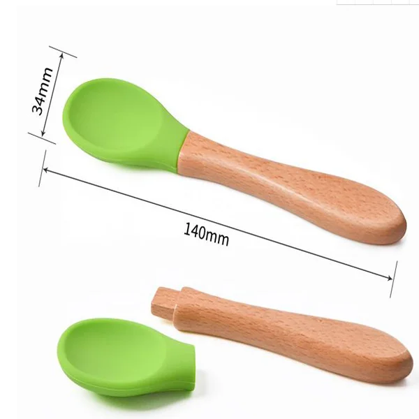 Ложка для кормления детей деревянная ручка силикон ложек тренировочные ложки с