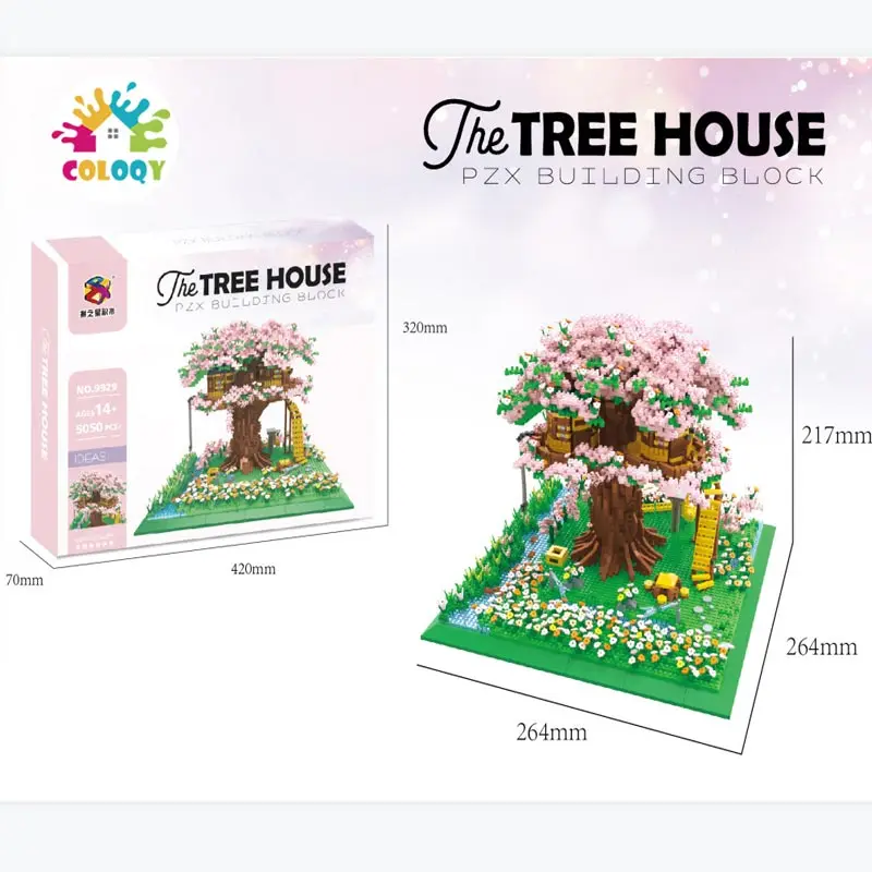

NEW City street micro diamond block sakura treehouse assembly building bricks streetscape Cherry tree house toys for kids gifts