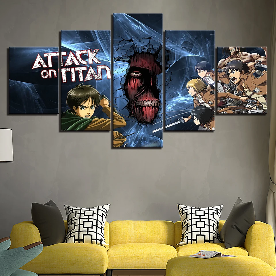

Attack On Titan Canvas Poster Painting 5 Pieces HD Print Anime Shingeki No Kyojin Picture For Home Decor Wall Art Living Room