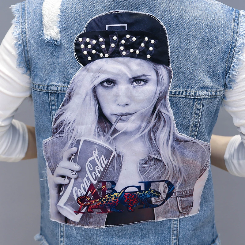 

2020 Autumn Winter Plus Size Coat For Women Lapel Casual Loose Sleeveless Pocket Short Denim Fashion Print Female Clothes