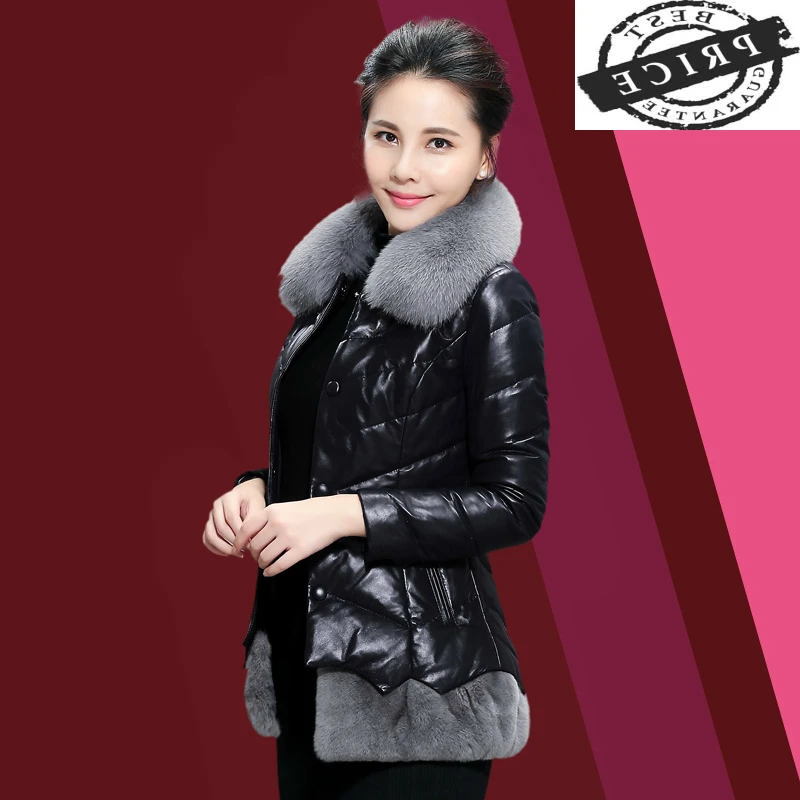 

Natural Sheepskin Coat Female Winter Genuine Leather Women Real Fox Fur Collar Short Down Coats Warm Outwear 2021 LWL1206