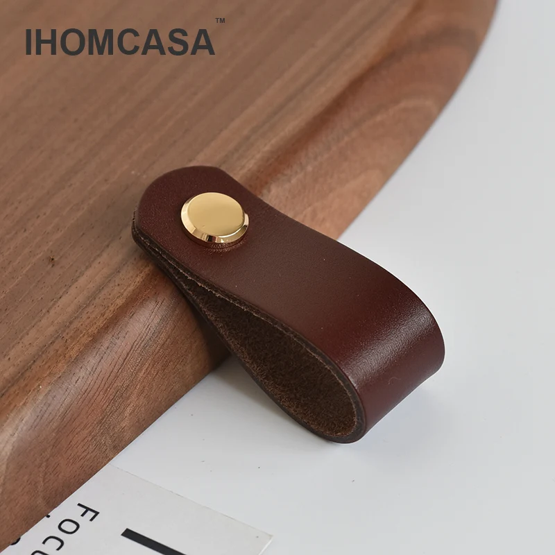 Коричневые кожаные ручки IHOMCASA европейская ретро мебель ящик шкаф дверная ручка