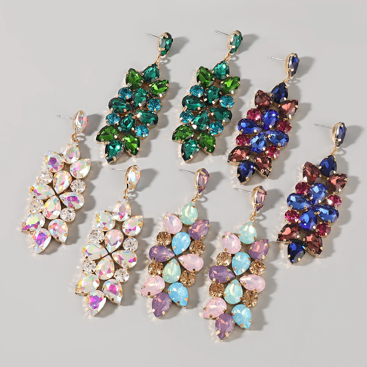 

2021 Fashion Metal Glass Geometric Earrings Palace Banquet Luxury Dangle Earrings Women's Exaggerated Statement Earrings