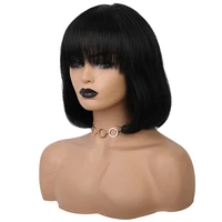 women short bob middle part wigs with flat bangs straight human hair flapper cosplay full head wig 12%e2%80%99%e2%80%99