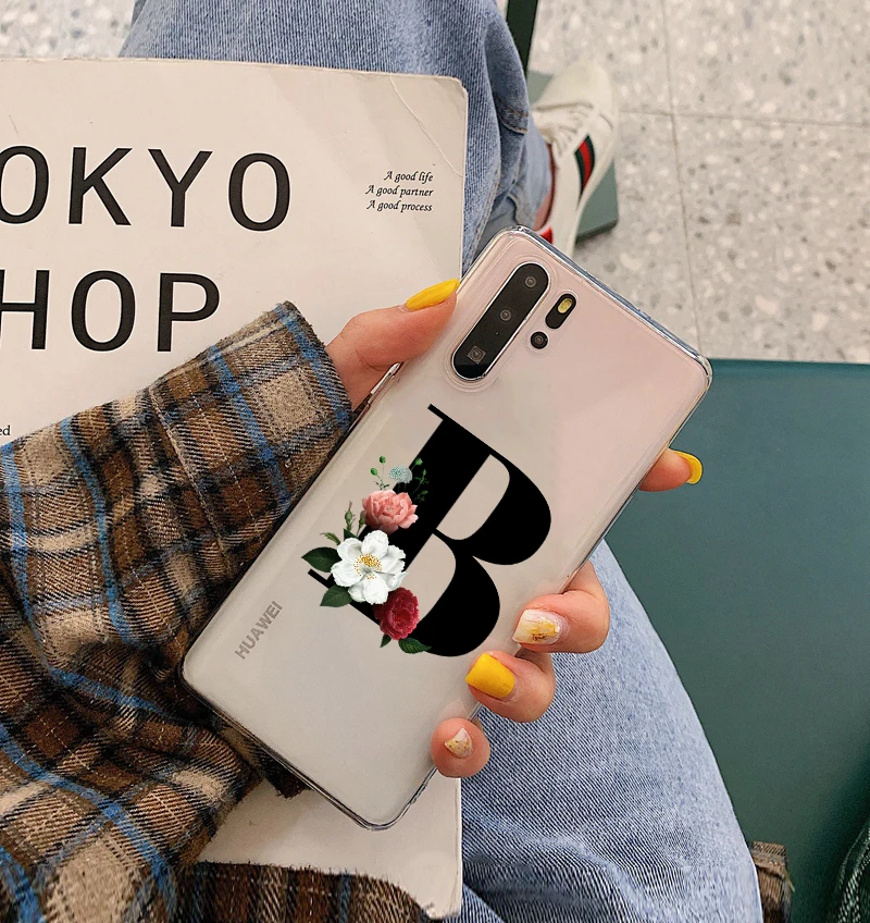 TPU Custom name shell letters TPU Soft Phone Case for Huawei P8 P9 P10 P20 P30 Lite Pro Mate10 Mate 20 Mate 30pro cover - Color: TPU