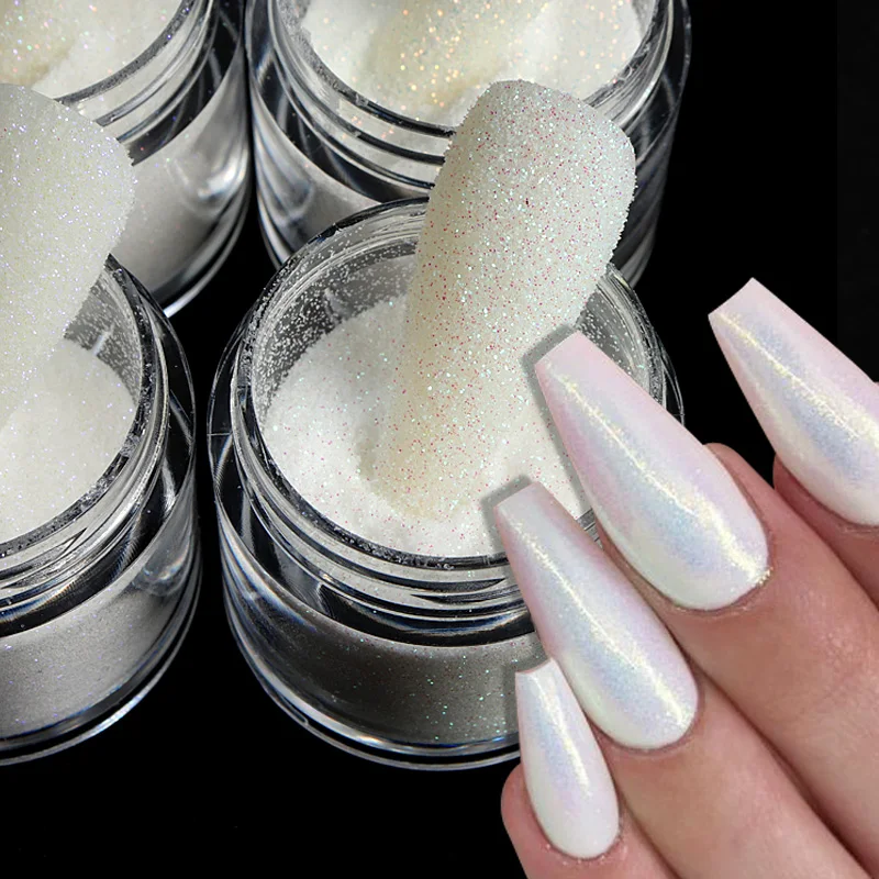 

0.1MM Shiny White Iridescent Glitter Nail Art Powder Colorful Bulk Fine Chrome Dust Luxury Charms Nail Supplies For Professional