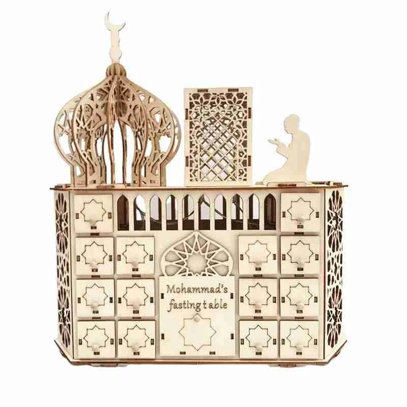 

Wooden Eid Mubarak Wooden DIY Palace Led Ramadan Countdown Mubarak 1pc Eid Decoration Ornament I8J9