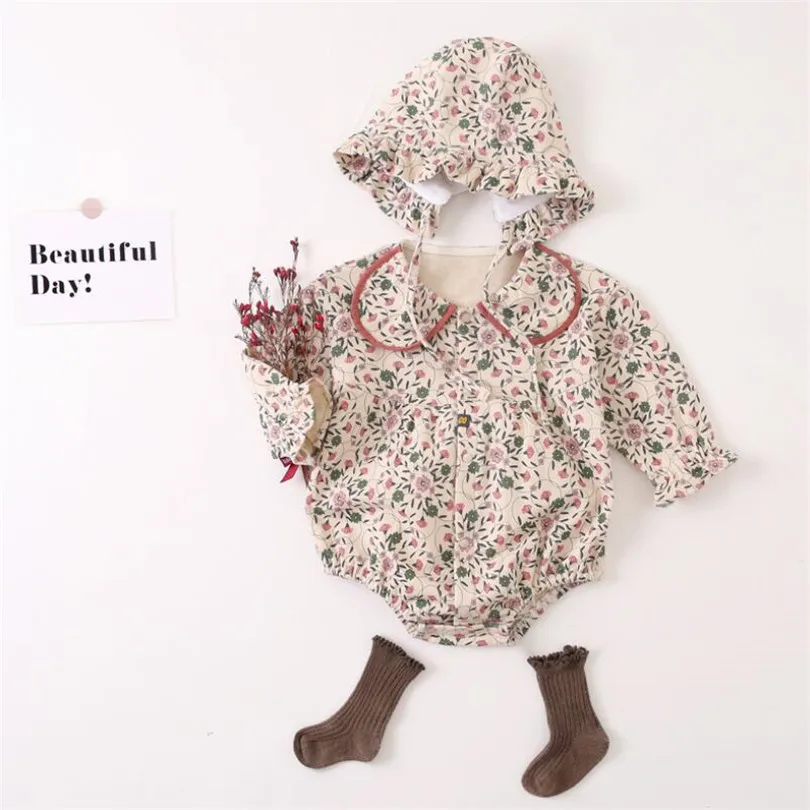 

Baby Girls Romper Clothes Newborn Infant Baby Romper For Girl Floral Princess Baby Jumpsuit With Hat Baby Sunsuit Playsuits