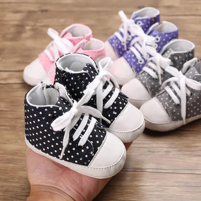 Классические повседневные парусиновые детские ботинки в горошек для 0-18 м