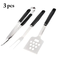 3 pcs kitchen bbq tools kits stainless steel barbecue fork grilling tongs spatula for fried steak fish meat clamp supplies