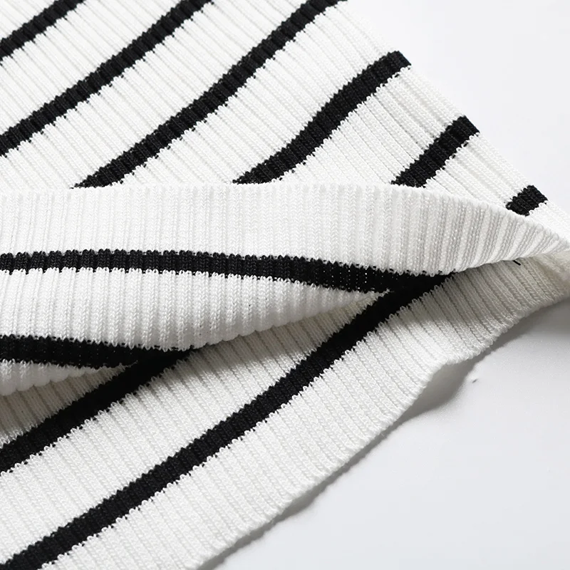 

Short Pullover Ribbed Women's Sweaters Casual O-neck Jumpers Short Sleeve Sweater Slim Knitted Sweater Spring Striped 2021 New