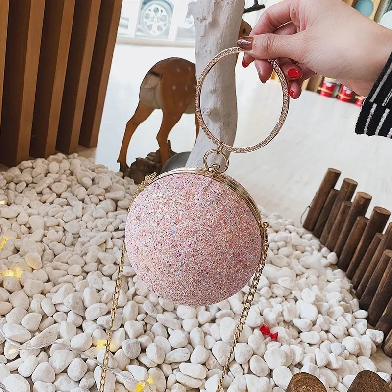 Pink1 Модная круглая сумка с блестками, вечерняя сумочка, сумочка для свадебной вечеринки, роскошная женская сумка через плечо с бриллиантами - Цвет: Pink1