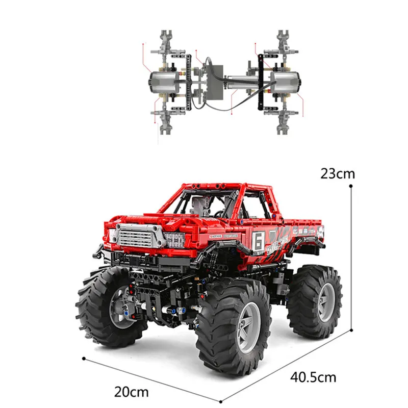 

NEW 1760PCS RC OFF-ROAD Big Foot Four-wheel Power Drive Car Monsters Truck Building Block Brick MOC-26278 Kid Gift