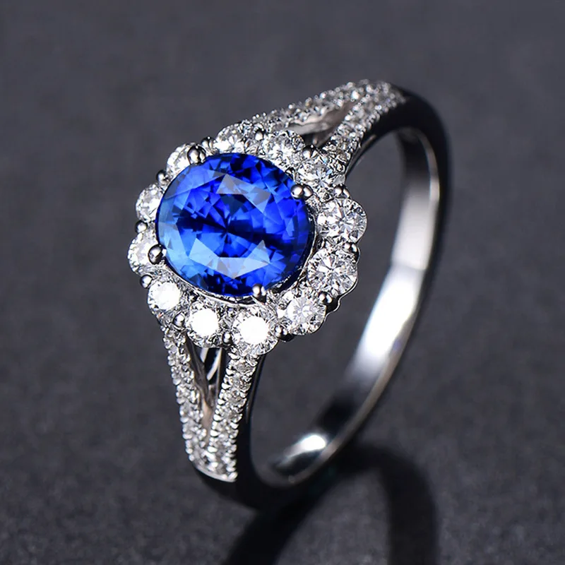 

Elegant Fashion Women Alloy Silver Ring Sapphire Diamond Decoration Casual Party Geometric Flower Silver Ring Jewelry
