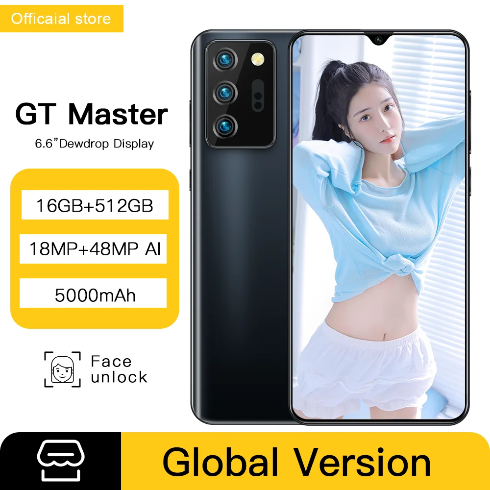 

Global Version 5G Mobile Phones GT Master 6.6Inch Smartphone 16G+512G 5000mAh Android11.0 Unlock Celular 18+48MP Support Google