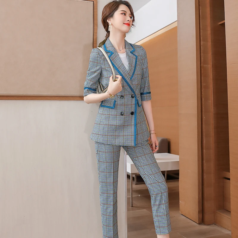 Novelty Plaid Formal OL Styles Women Business Suits Half Sleeve Spring Summer Professional Ladies Office Work Wear Blazers | Женская