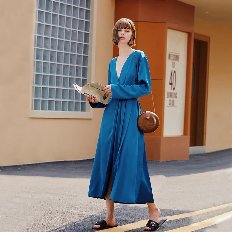 Платье AEL атласное женское длинное с V-образным вырезом Повседневное платье