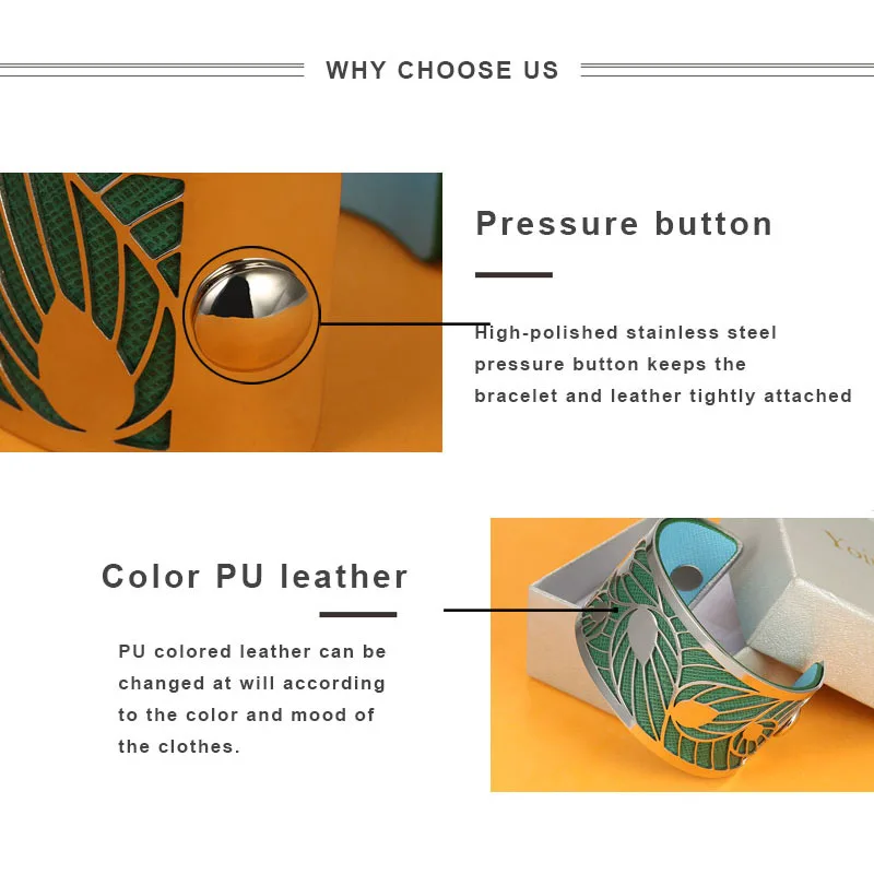 Yoiumit лист браслеты на запястье манжетой женские украшения из нержавеющей стали