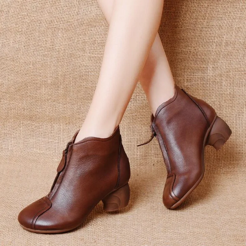 Женские ботильоны из натуральной кожи, на среднем каблуке, на молнии