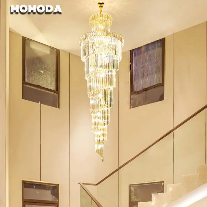 Kopen Luxe Led Kroonluchters Verlichting Postmoderne Metalen Kristal Spiraal Gold Chrome Lampen Woonkamer Trap Hotel Verlichting Armatuur