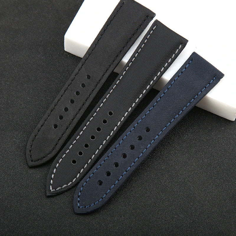 Ремешок для часов из нейлона и натуральной кожи черный синий 23 мм | Наручные часы