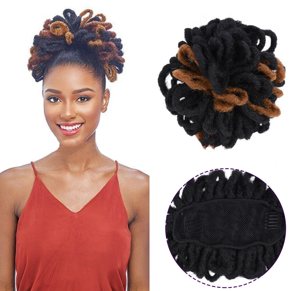 WEILAI Chignon Ponytail Afro Puff Hair Bun Faux Dread Locs Head Elastic Hair Rope Synthetic Buns for Black Women