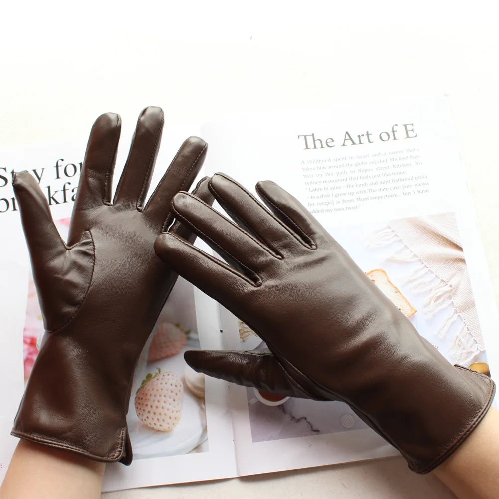 Bickmods New Women's Genuine Leather Gloves Short Style Fashion Winter Warm Velvet Lining Straight Style Black Sheepskin Gloves
