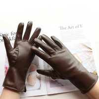 bickmods new womens genuine leather gloves short style fashion winter warm velvet lining straight style black sheepskin gloves