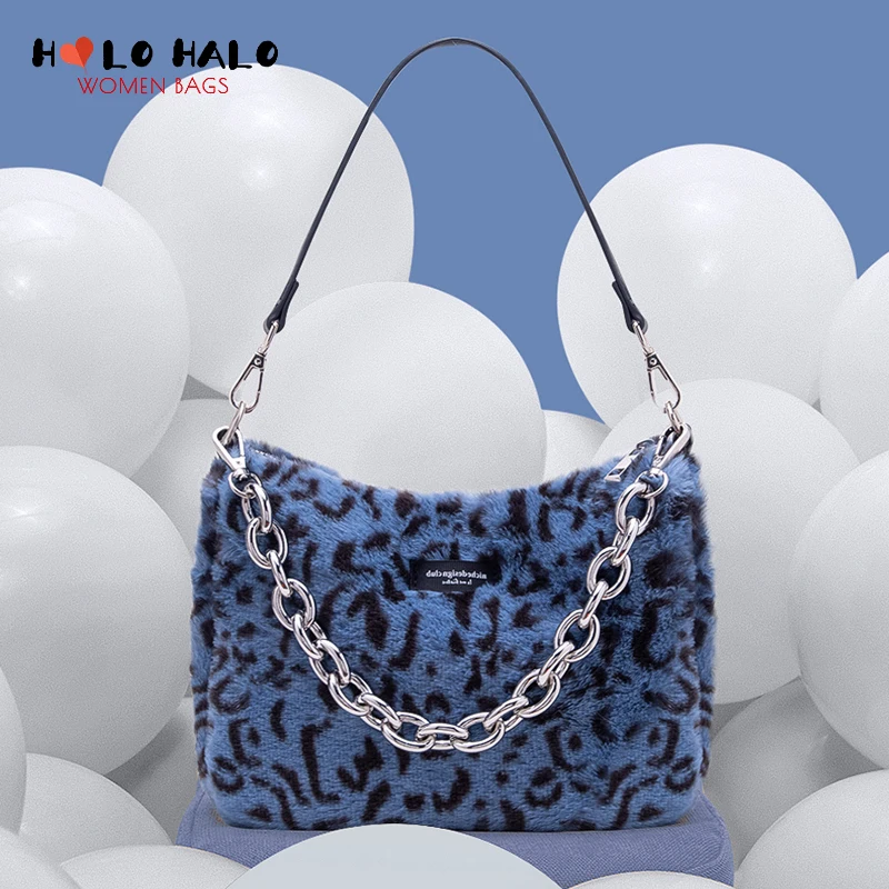 

Модные женские плюшевые сумки через плечо, повседневные леопардовые кошельки и сумочки, Женские однотонные сумки на плечо с цепочкой, женск...