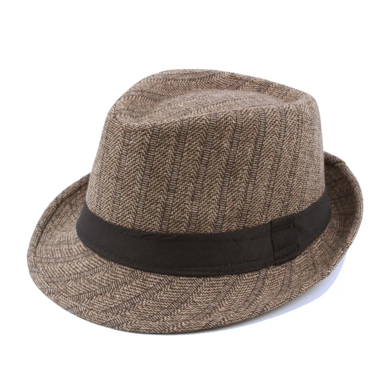 Ретро Fedoras Топ джаз шляпа мужская зимняя теплая котелок Кепка Панама повседневная мужская шляпа gorro - Цвет: Brown