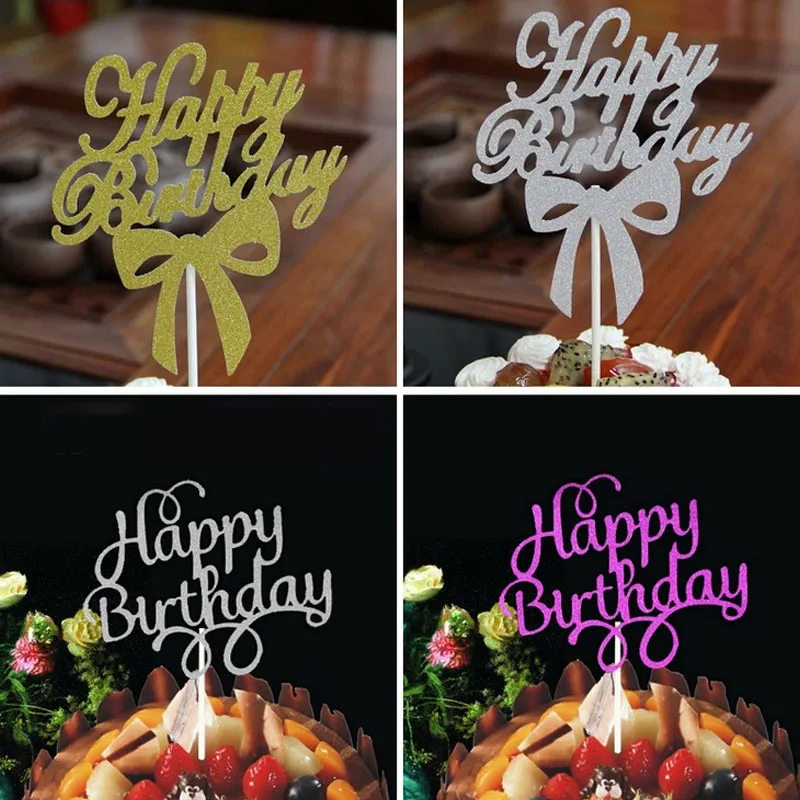5 Pcs Cake Toppers Glitter Cake Toppers Happy Birthday Glitter Cake Decoration Happy Birthday Cake Topper Birthday Party Decor