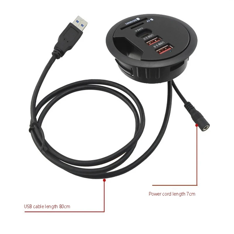 

USB Hub USB3.0 Mount in Desk Multi Ports with SD/TF Headphone/Microphone Adapter for PC/Tablet Multi Splitter EU Plug