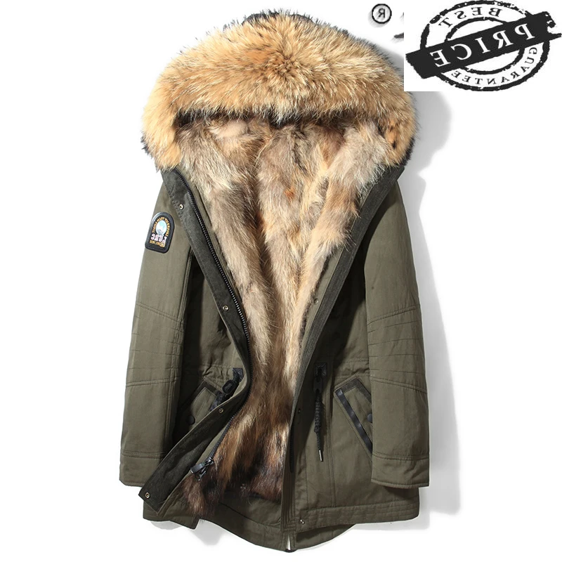 Мужская куртка с подкладкой из натурального меха енота мотоциклетная теплая на