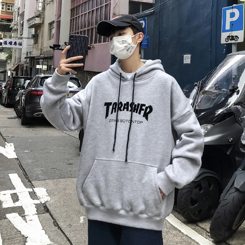 

Толстовки с капюшоном и шик из флиса серого цвета с капюшоном мужские весенние тонкие в весенний и осенний период и модель его 2021 ветер ins Дж...