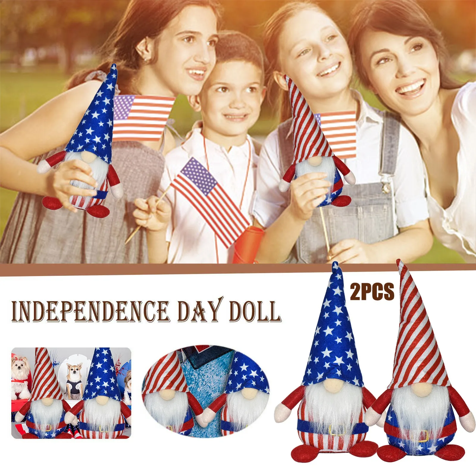 

2PCS Independence Day Gnome Dolls Kawaii Ornaments Long Hat Dwarf Doll Home Decoration Accessoriess Dropshipping