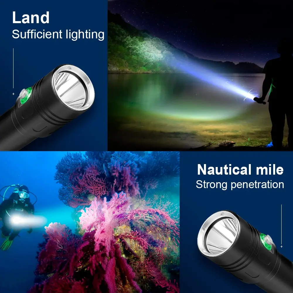 

2021 NEW Underwater Professional LED Diving FlashlightS Highest Waterproof Rating Scuba Light Rechargeable 18650 Diving Torch