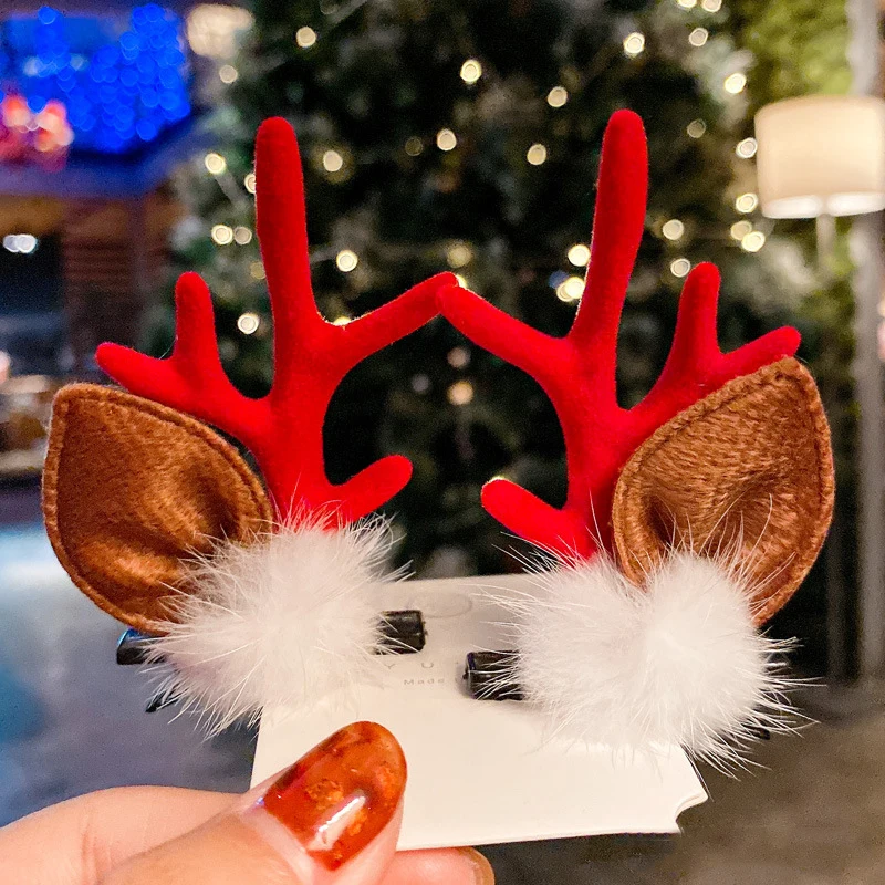 

2Pcs Deer Ear Hairpins Christmas Barrettes Flower Headdress Decorationd Cute Deer Antlers Hair Clips Kids Hair Accessories 2020