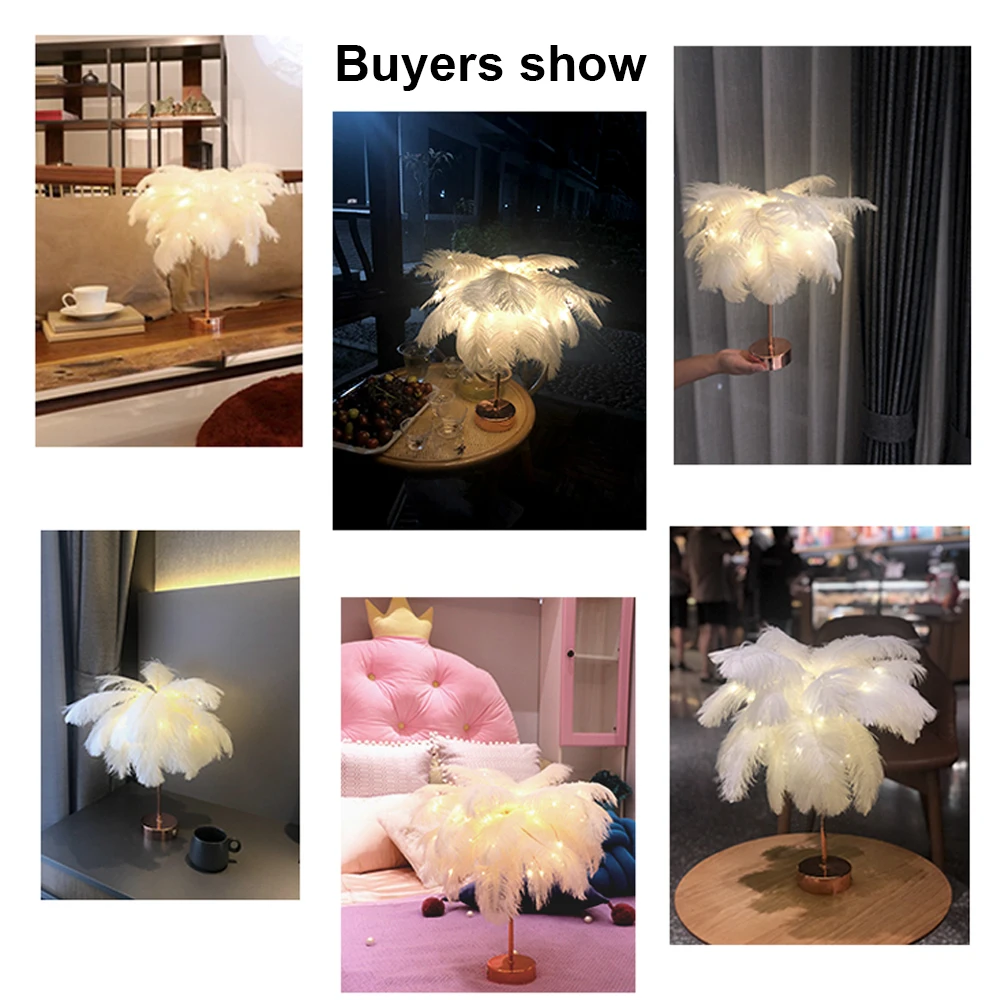 

Лампа с перьями, настольная лампа с перьями для спальни, дома, столовой, декоративное освещение, современный романтический декоративный све...